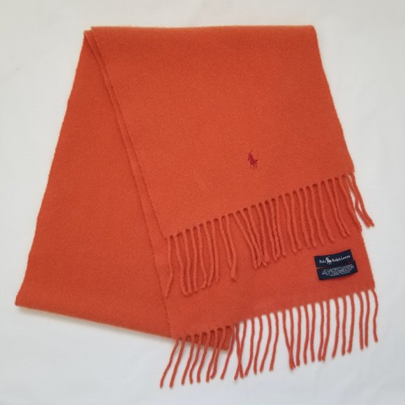 Womens Ralph Lauren Polo Orange Cashmere Wool Scarf  Italy - Picture 1 of 4